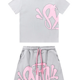 Graffiti Short Set Pink Grey